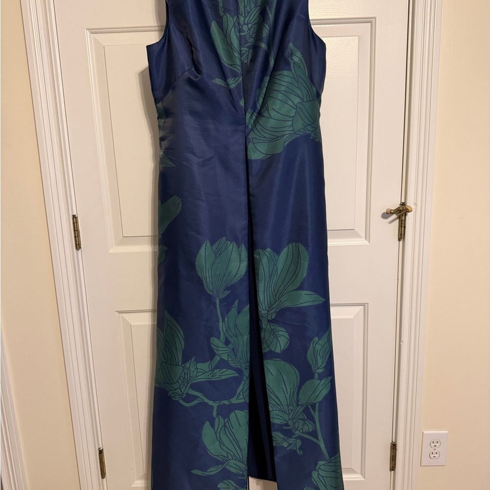 Kay Unger Navy and Teal Floral Maxi Dress / Jumpsuit - Picture 7 of 16